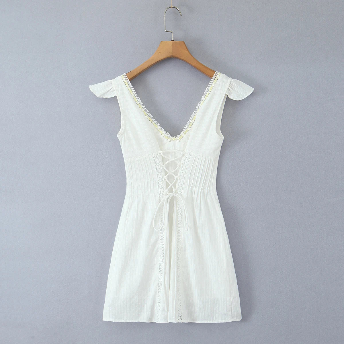 White Lace Dress Summer Women's Dress Bowknot Back Tie Up Short Beach Vestidos Female Sleeveless Mini Casual Cotton Dress 2025