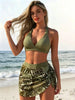 Women's one-piece swimsuit, conservative lace-up swimsuit, belly-covering slimming printed swimsuit