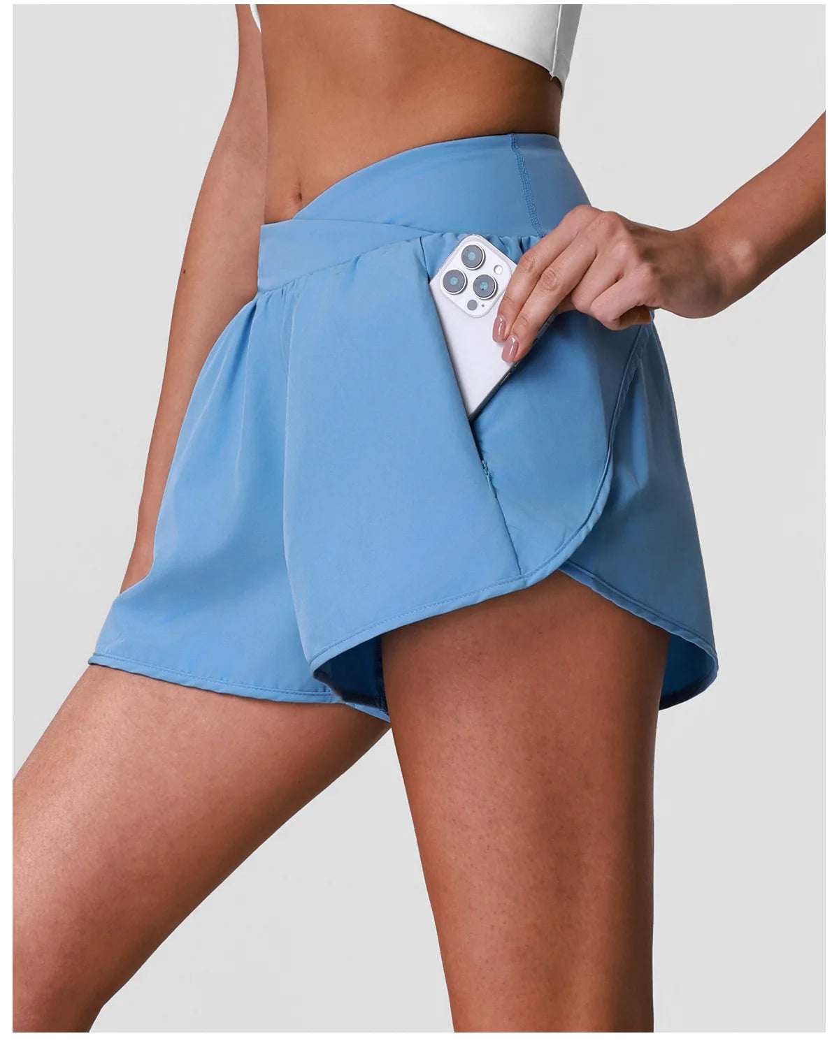 Summer Breathable Yoga Shorts V High Waist Pocket Loose Sports Pants Quick Drying Hip Lifting Running Training Fitness Shorts