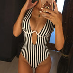 S - XL V shape Wire Striped Women Swimwear One Piece SwimsuitFemale V-bar Underwired Bather Bathing Suit Swim Monokini V472