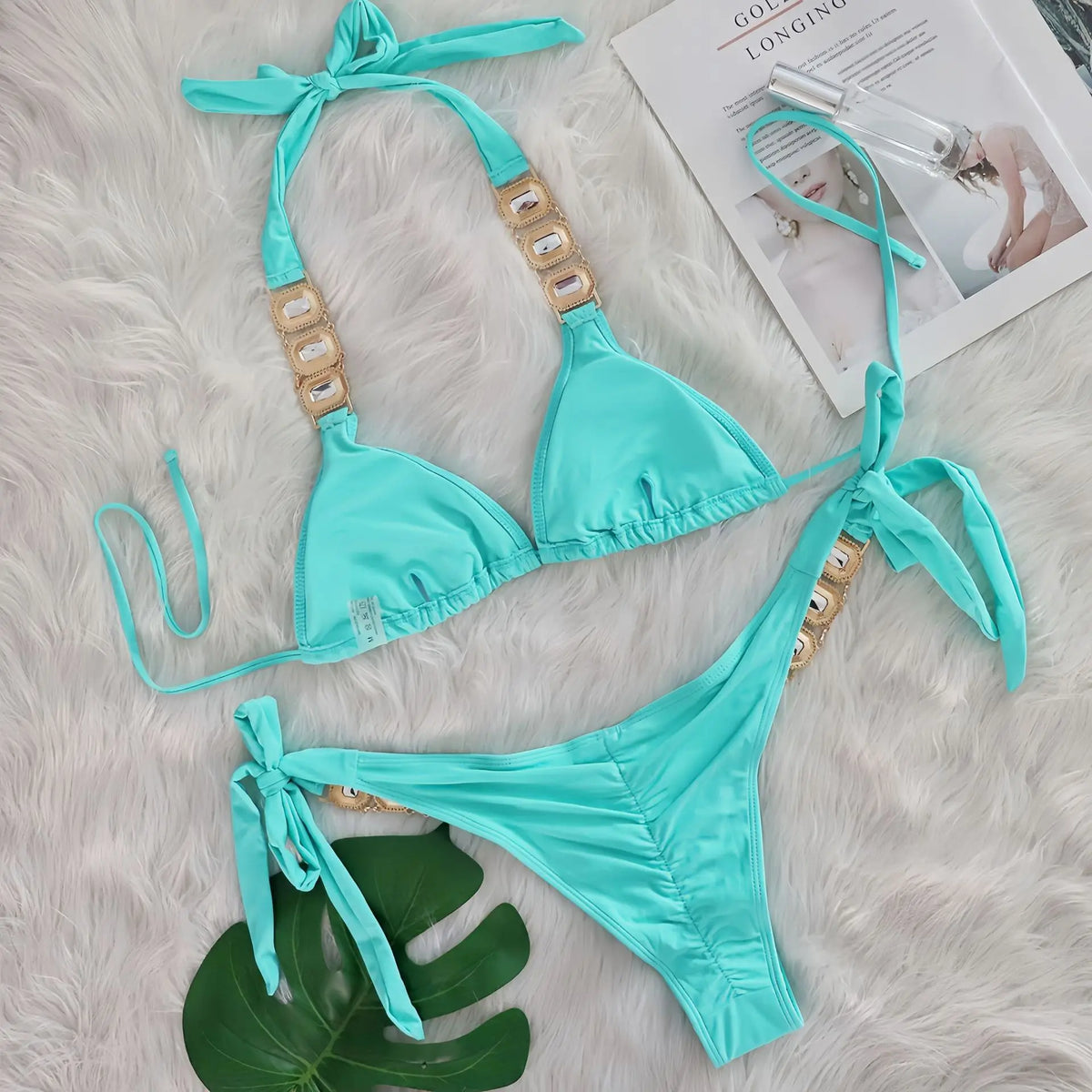 Halter Brazilian Rhintstones Diamond Bikini Women Swimsuit Female Swimwear Two Pieces Bikini Set Scrunch Butt Bathing Suit Swim