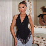 FDYOUI Sexy Swinging Collar Tassels Tank Tops Women's Halter Bandage Backless Camisoles Female Summer Slim Corset Top Streetwear