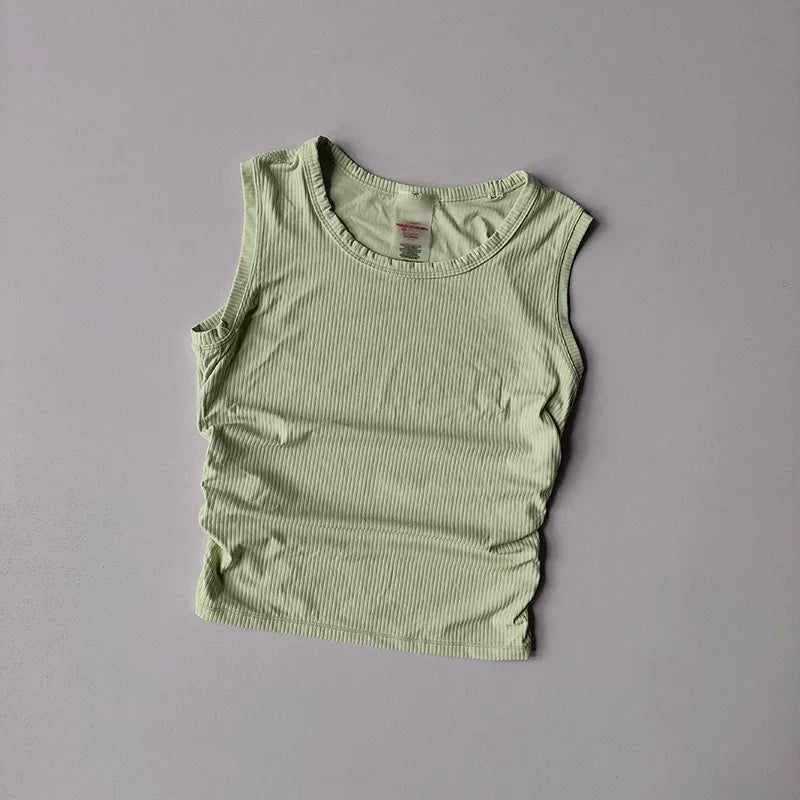 Women's Summer Nude I-Shaped Yoga Sports Vest Slimming Quick Dry Pleated Top for Fitness And Sports Activity