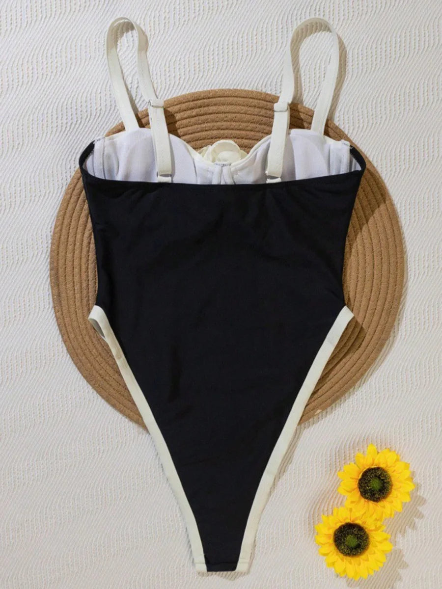 S - XXL 3D Flower Splicing High Leg Cut Women Swimwear One Piece Swimsuit Female Monokini Bather Bathing Suit Swim Beachwear