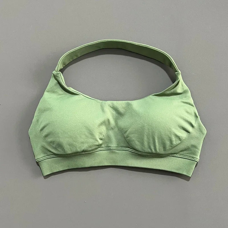 HISTELLO Impacts Sports Bra Women Seamless Yoga Halter Top High Support Push Up Open Back Gym Wear Workout Fitness Underwear