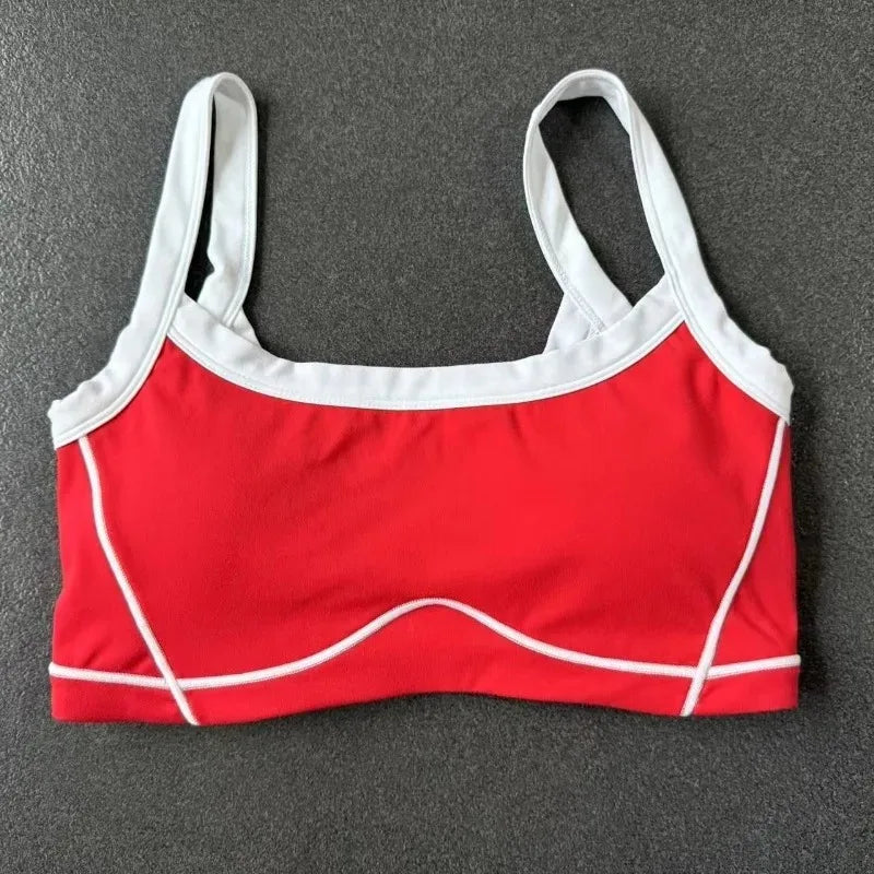 Women's Seamless Yoga Sports Bra with Pads Color-Blocked Cross Straps Beauty Back Running Gym Outdoor Workout Training Vest