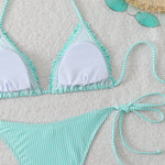 New Sexy Blue Striped String Bikinis Two Pieces Swimsuit Women Swimwear Halter Beach Wear Swim Bathing Suits Frill Bikini Set