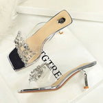 BIGTREE New Crystal Slippers Shoes Women Fine High Heels Transparent Sandals Female Slippers Sexy Outside Beaded Beach Shoes