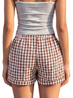 Summer Women's Loose Plaid Shorts Elastic Waist Wide Leg Shorts with Pockets Daily Lounge Casual Going Out Short Pants