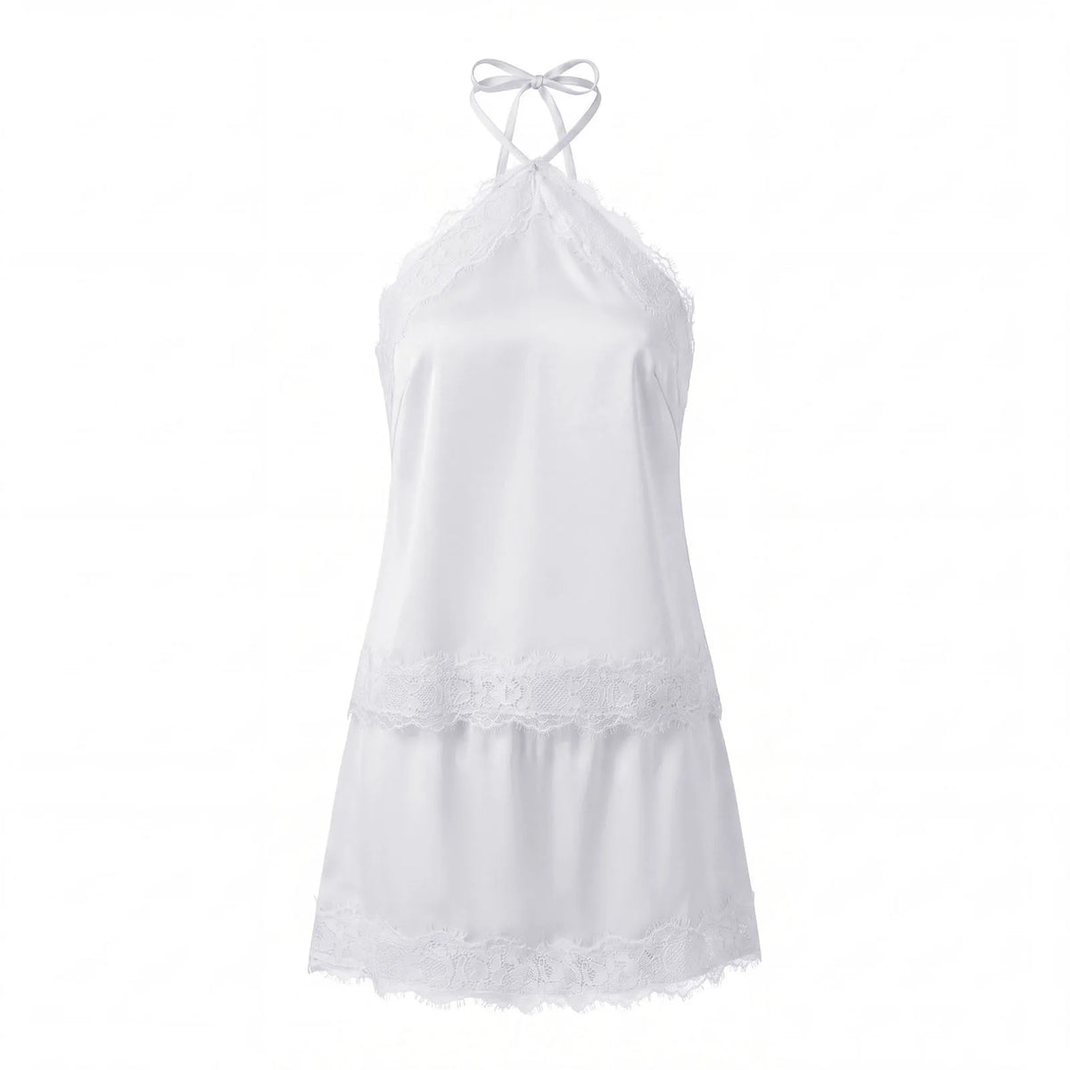 Women's Summer Satin Skirt Outfits Lace Trim Sleeveless Halter Camisole Tops with Mini Skirt 2 Piece Sets Retro Daily Date Wear
