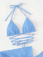 Mesh Skirt Pleated Bikini Set Women Blue White Floral Designer Criss Cross Swimsuit 3 Piece Bathing Suit Cover Up Swimwear 2024