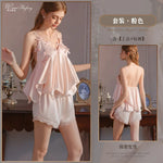 Elegant Strap Padded Sexy Loungewear Set Camisole And Shorts Two-piece Set Bowknot Pajamas For Women Summer Style Charming BE8K