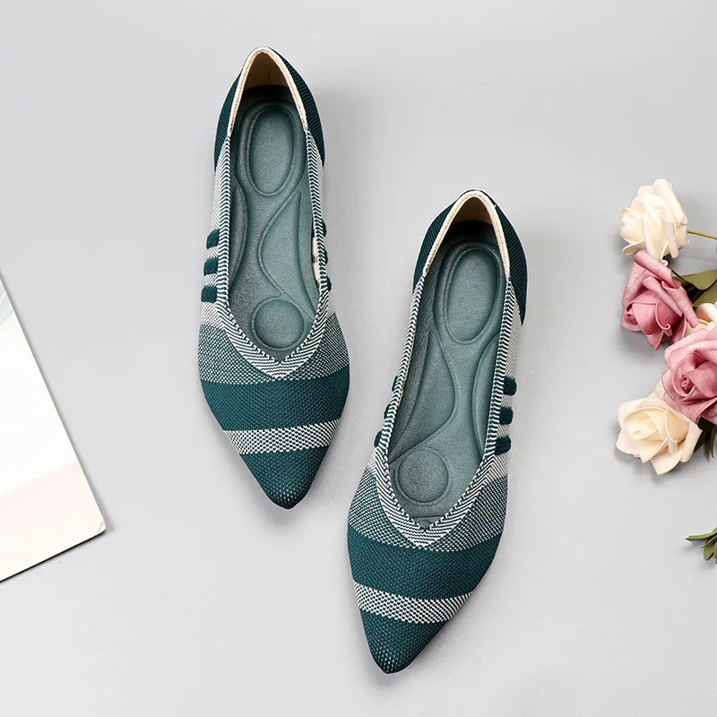 Women's Shoes Mesh Breathable Pointed Toe Flat 2026 Fashion Soft Bottom Knitted Shoes Female Casual Slip on Footwear Loafers
