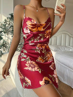 Sexy Short Backless Home Nightgown Solid Color Women's Robes V-neck Cross Suspender Skirt Simulated Silk Thin Dress for Women