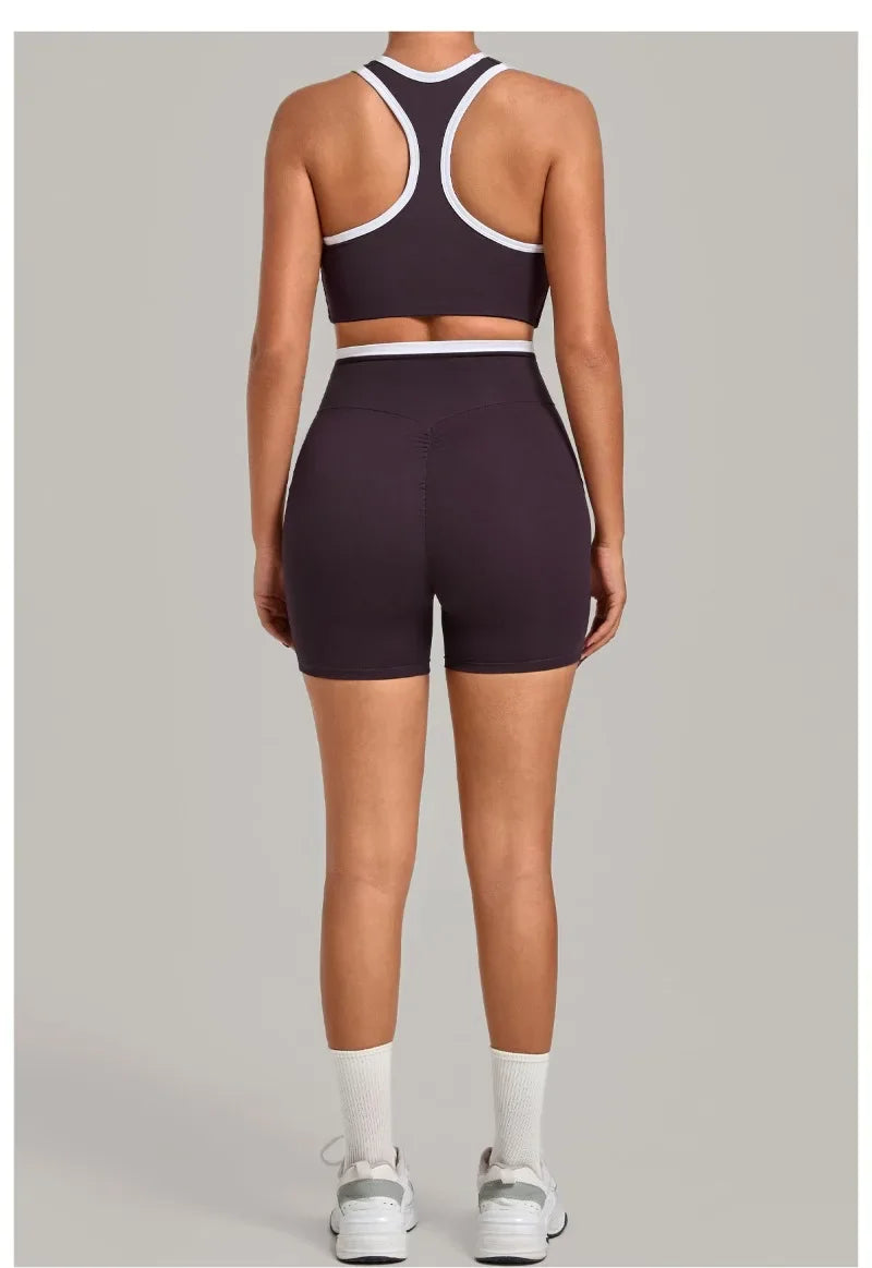 Women's Seamless Yoga Sets Sports Fitness High Waist Hip-lifting Shorts Back Beauty Sleeveless Suits Gym Training Workout Sets