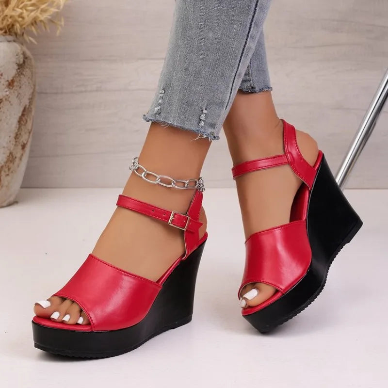 Women Sandals SummerPeep Toe Ankle Strap High Heels Ladies Wedges Platform SandalsParty