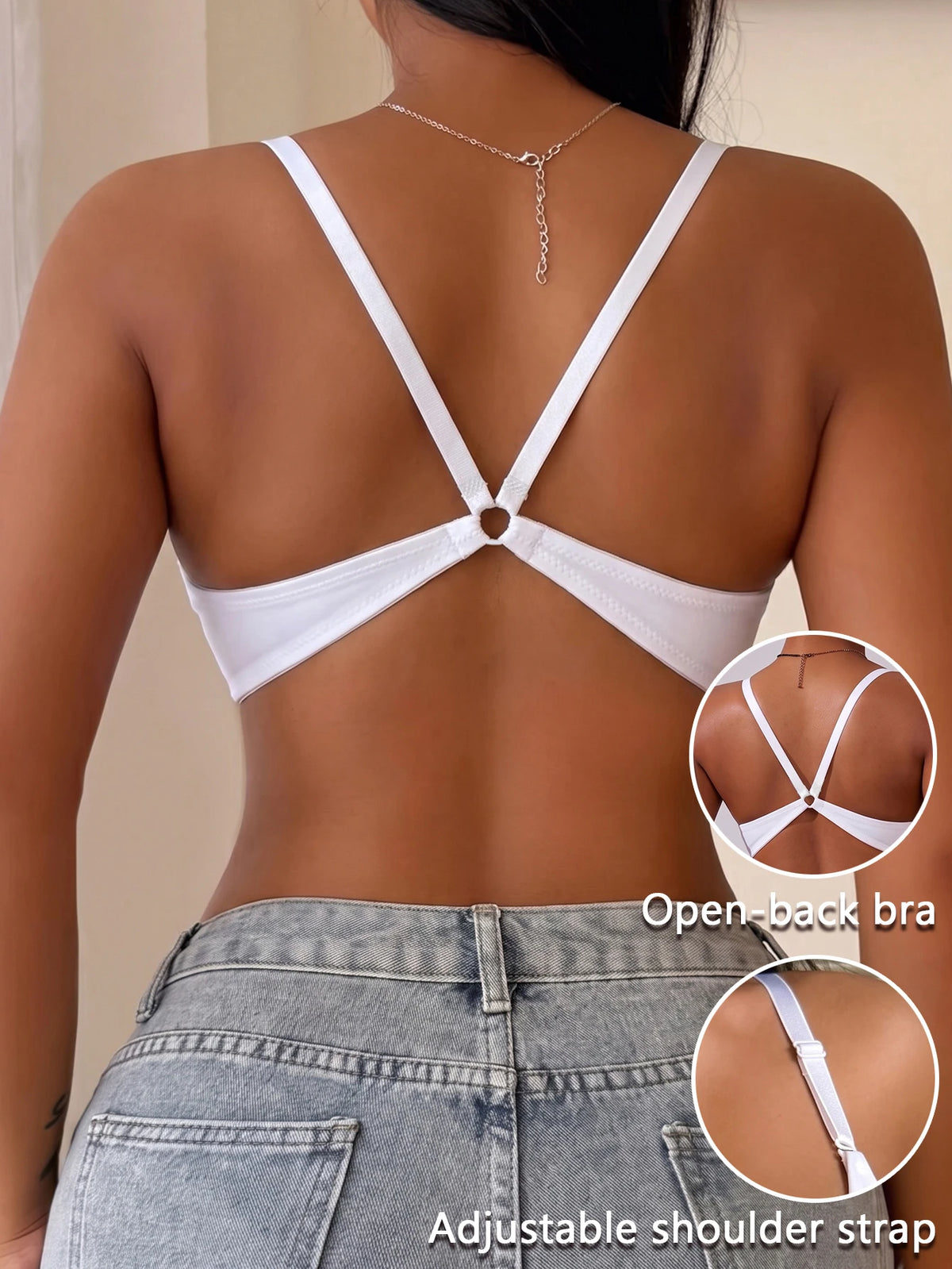 Solid Lining Women Push‑up Bra Smooth Cup Front Closure Stylish Bra Daily Breathable Backless Lingerie