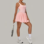 Tennis Dress for Women with Built in Shorts Womens Athletic Dresses Sleeveless Boat Neck Active Workout Skort Dress
