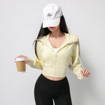 Women Cropped Zip Up Hoodie Loose Long Sleeve Drawstring Hooded Jacket Casual Yoga Workout Sports Coat