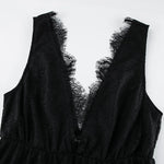 Sexy Deep V-neck Sleeveless Lace Dress Streetwear Women 2026 Backless Tunics A-line Party Dresses Long Maxi Robe Black White