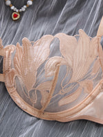 Nude Pink Floral Embroidery Lingerie Set Women Sheer Mesh Push Up Bra And Thong 2 Piece Sexy Transparent Lace Underwear ZA824031