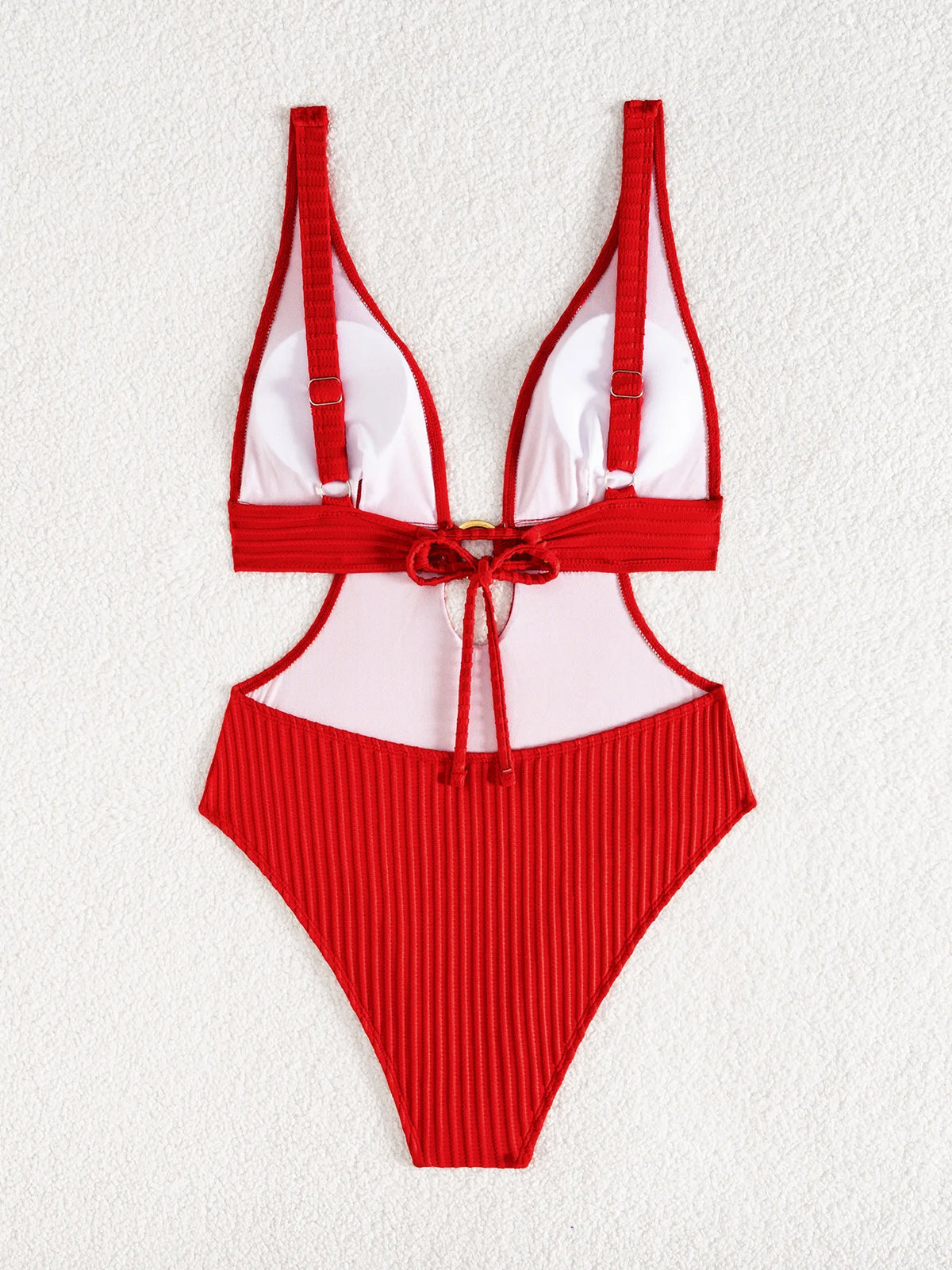 DEKA Sexy Ribbed One Piece Swimsuit Hollow Out Swimwear Women Female Deep V-neck Bathing Suit Beach Wear Push Up Monokini Swim
