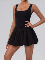 Summer One-piece Tennis Dress Women Fitness Fake Two-piece with Inner Separate Shorts Pockets Sleevesless Sports Pleated Skirt