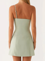 Women's Summer 3D Flower Mini Dress One Shoulder Spaghetti Strap Solid Color Slim Fit Dresses Party Clubwear