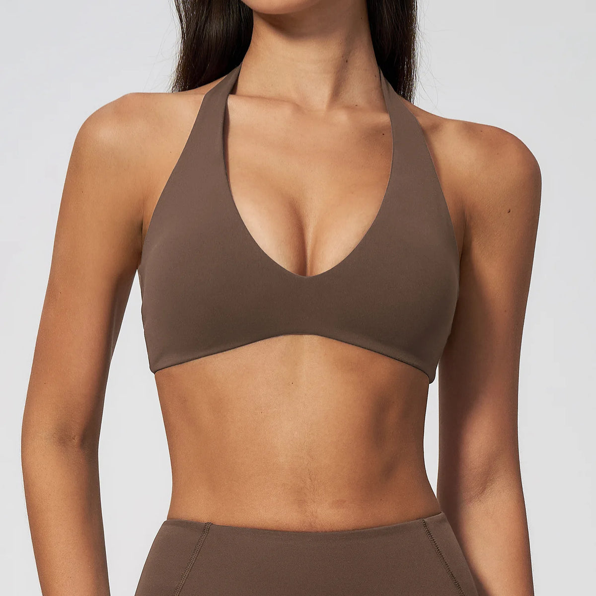 Halter V Neck Yoga Bra Sexy Backless Shockproof Gym Sports Tank Top Quick Dry Workout Fitness Outdoor Gym Running Bra