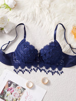 Daily Knitted Bra for Women Sexy Heart Lace Patchwork with Lace Trim Sexy Bras Comfortable Non-Padded Solid Women's Push up Bra