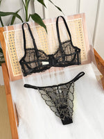 French Style Sexy See-through Lace Underwear Set with Gold Chain High-end Luxury Women's Bra And G-string Set