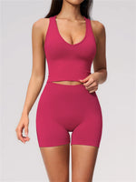 Seamless Yoga Sets Women Breathable V Neck Shockproof Sports Vest Fitness Suit Outwear High Waist Shorts Training Fitness Suit