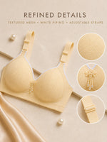 Plus Size Full Coverage Wireless Bra Comfortable Support Fixed Padded Adjustable Wide Strap V-Neck Contrast Trim Pendant
