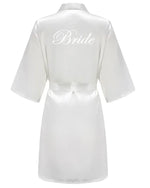 new bride bridesmaid robe with white black letters mother sister of the bride wedding gift bathrobe kimono satin robes