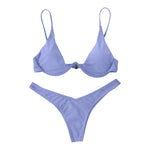 Sexy Underwire Bikini 2024 Mujer Women Solid Red Push Up Bra Thong Swimsuit Halter V Neck Bathing Suit Mini Micro Thong Swimwear