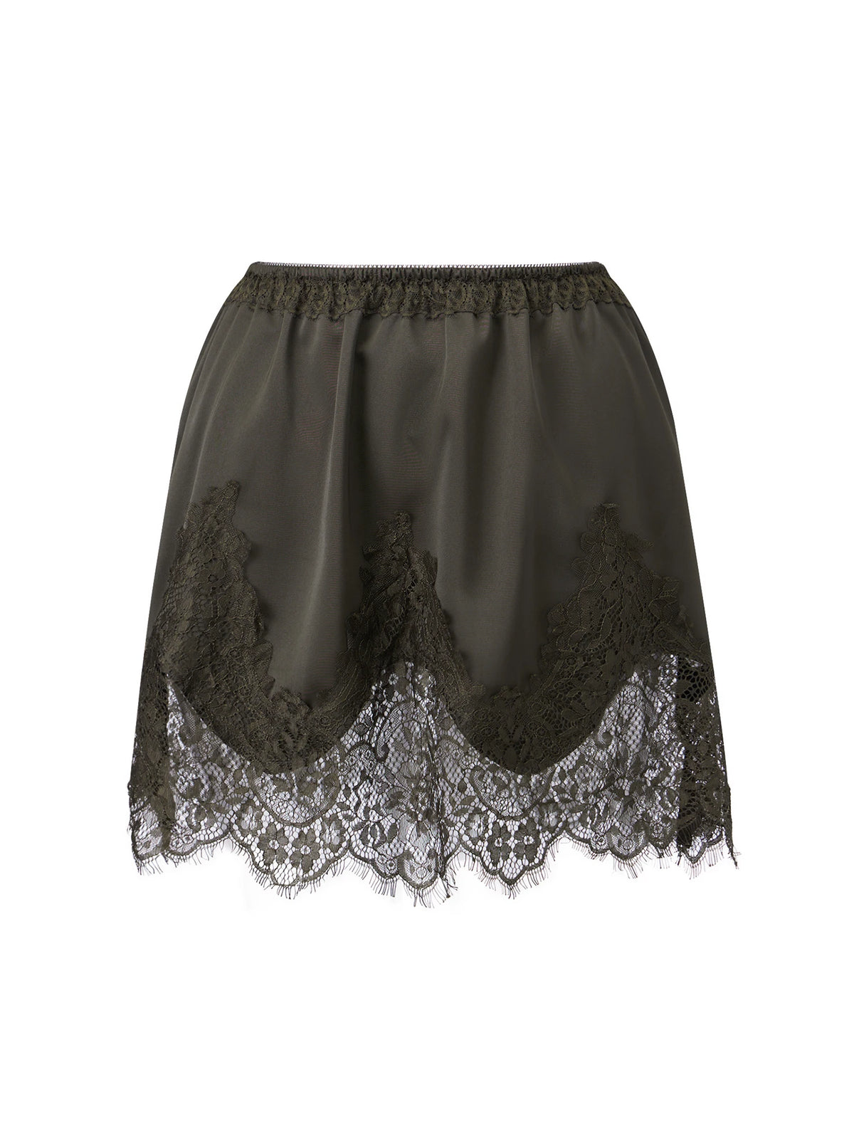 Summer Women's Satin Short Skirts Elastic Waist Lace Patchwork Skirts Half Slip Skirts Fashion