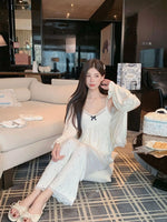 Women's spring and summer modal pajamas, comfortable three-piece home wear set with chest pad