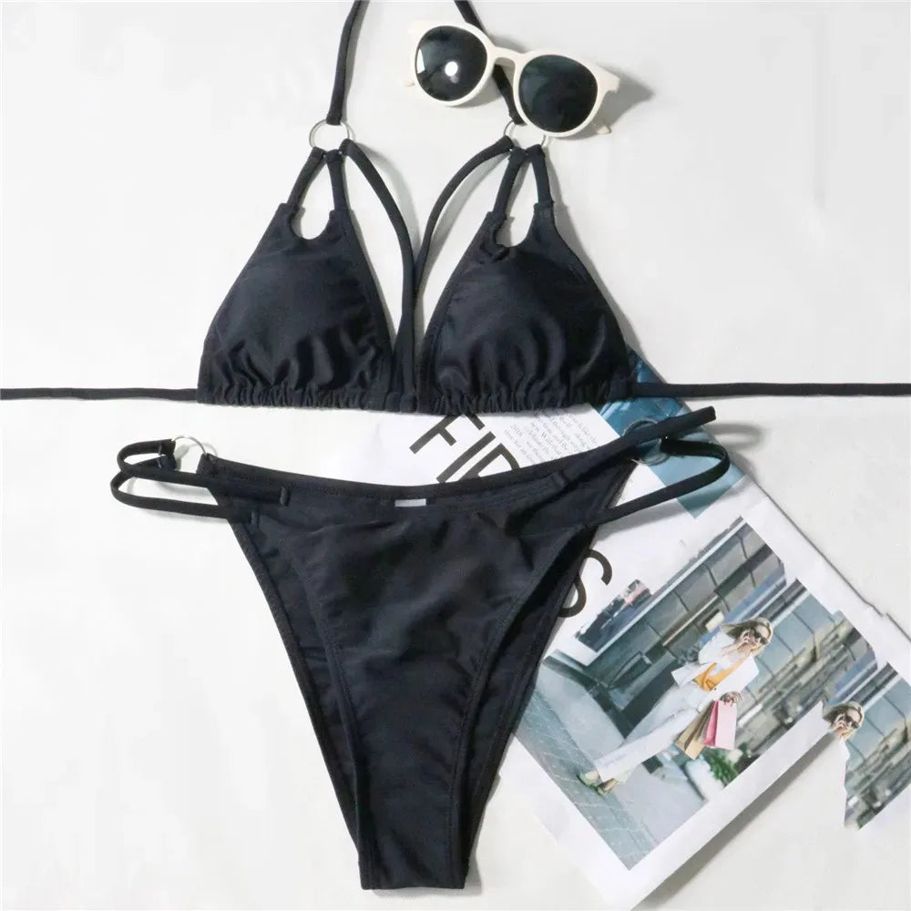 Sexy Black Micro Thong Bikinis Sets 2026 Women String Halter Swimwear Mini Swimsuits Bathing Suit Biquinis Bathers Bikini Femme
