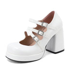 Plus Size Women Red Patent Leather Platform Mary Jane Shoes 3 Rhinestone Buckle Straps Chunky BlockY2K Lolita Party Pumps