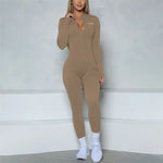 Women Bum Women Long Sleeve Zipper Jumpsuit One-Piece Zipper Yoga Set Gym Push Up Workout Clothes Fitness Bodysuit Sportswear