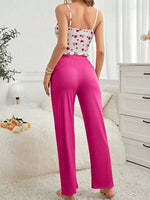 Ladies' Sexy Floral Print Pajama Set Soft Spaghetti Strap Top With And Elastic Pants For Comfortable Sleepwear and Loungewear