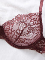 Deep Brown Lace Sexy Deep V Bra And G-string Transparent Hollow Design Women's Underwear Set Costume/Intimate Wear