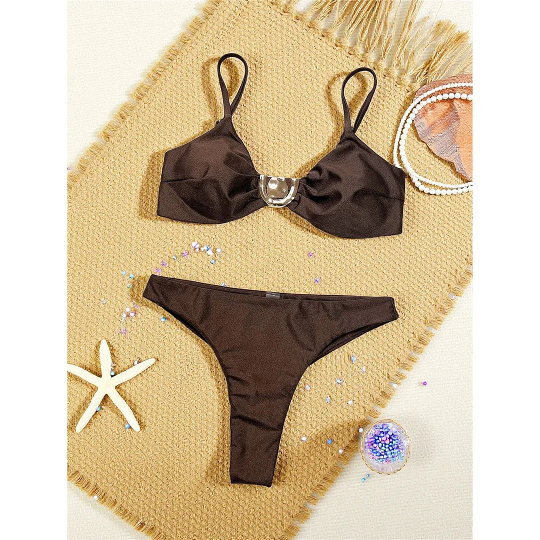 Sexy Wrinkled Brazilian Bikini Female Swimsuit Women Swimwear High Cut Leg Bather Bathing Suit Swim Two-pieces Bikini set K8056