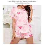 3-Piece Heart Print Pajama Women Sleepwear Home Clothes Short Sleeve Top with Shorts & Long Pants Pajamas Loungewear Short Suit