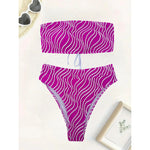 Sexy Wave Striped Bandeau High Waist Bikini Female Swimsuit Women Swimwear Two-Pieces Bikini Set Bather Bathing Suit Swim V5445