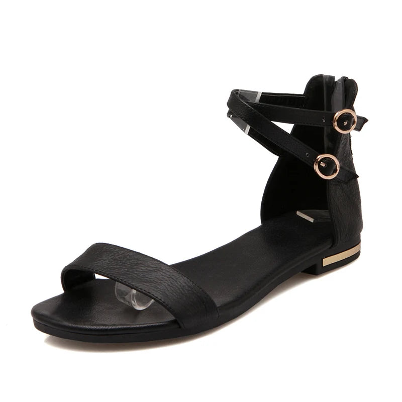Summer Shoes Women's Sandals Big Size Genuine Leather Gold Flats Casual Beach Shoe White Gladiator Flip Flops Female Comfortable