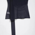 Women's Silk Mesh Scarf Top Women Dark Gray Mesh Halter Neck Sleeveless Top Ruched Front Tie Detail Sheer Casual For Party AFIA