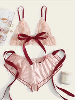 Women's 2 Piece Pajama Sets Lingerie Solid Color Bow Bandage Bra Camisole with Shorts Sexy Loungewear Summer