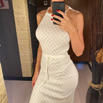 Halter Backless High Leg Cut Crochet Knitted Tunic Beach Cover Up Cover-ups Beach Dress Beach Wear Beachwear Female Women V5753