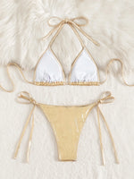 DEKA Triangle Push Up Bikini Metallic Brazilian Swimwear Women Golden Silver Side String Bikini Bathing Suit Beach Wear Biquini